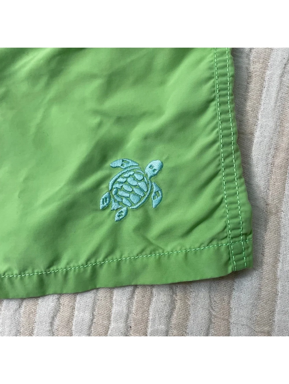 Vilebrequin Men's Green And Teal Swim Trunks with Turtle Embroidery
